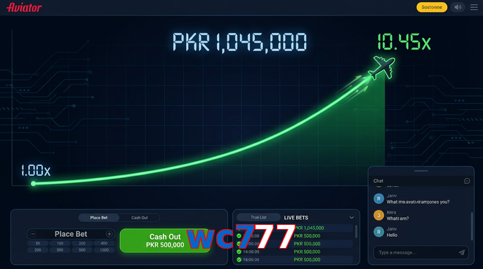 Main screen of Wc777 aviator page for PK players
