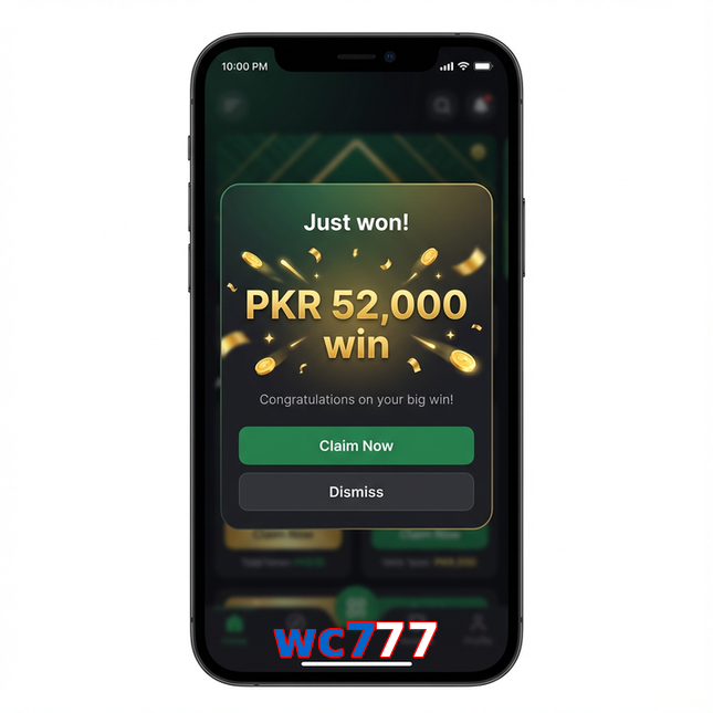 Main screen of Wc777 win page for PK players